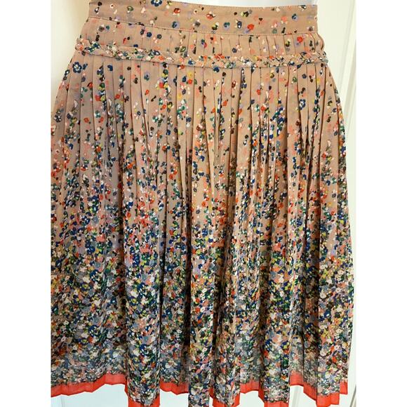 American Eagle Pleated Lined Floral Skirt w/ Blue Flowers Orange Trim Plus 18 - Picture 4 of 7